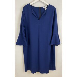 Joan Vass 2X Cobalt Blue Ponte Knit Dress Bell Sleeve  NEW Church Career